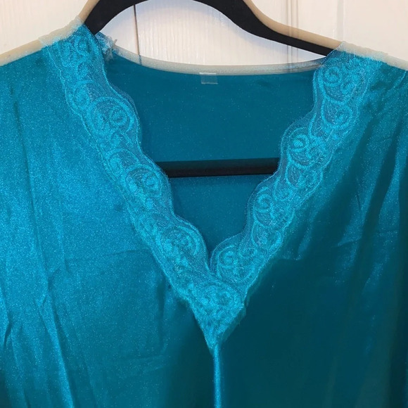 Vintage Teal Olga style lace trim long sleeve  night dress Sz M - Picture 4 of 16
